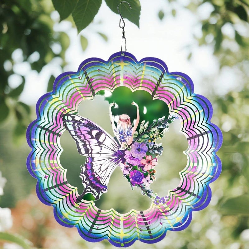 YTAONS 12 in Wind Spinners Outdoor, Hanging Spinners 3D Stainless Steel Wind Sculpture for Garden Yard Art Decoration Christmas Birthday Gift for Women Mom Wife Grandma (Butterfly Fairy) - Image 1